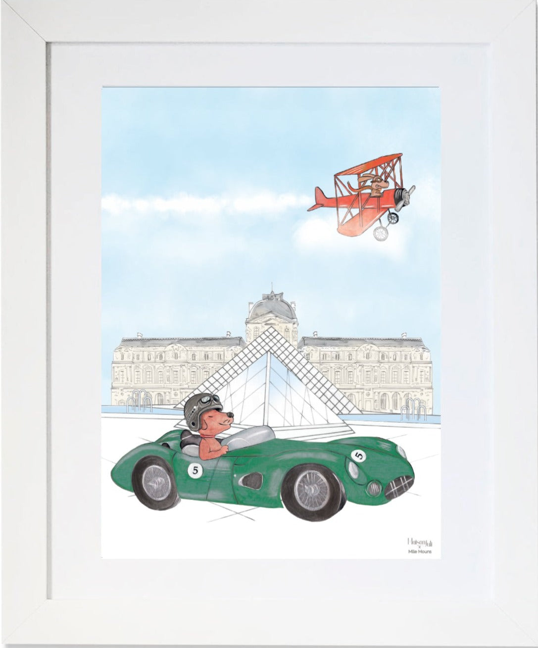 Conduite de chien de voiture de sport verte personnalisée par l'illustration du Louvre