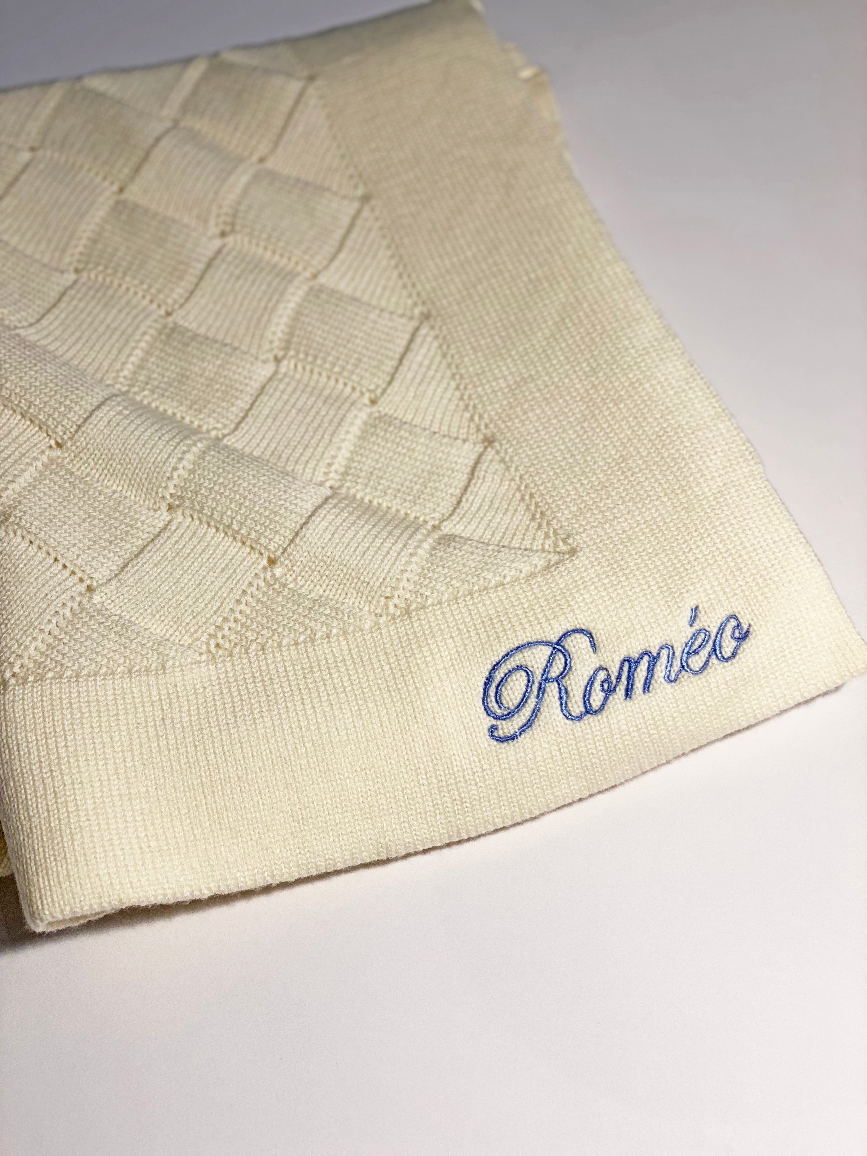 Grande couverture personnalisable en laine mérinos blanche