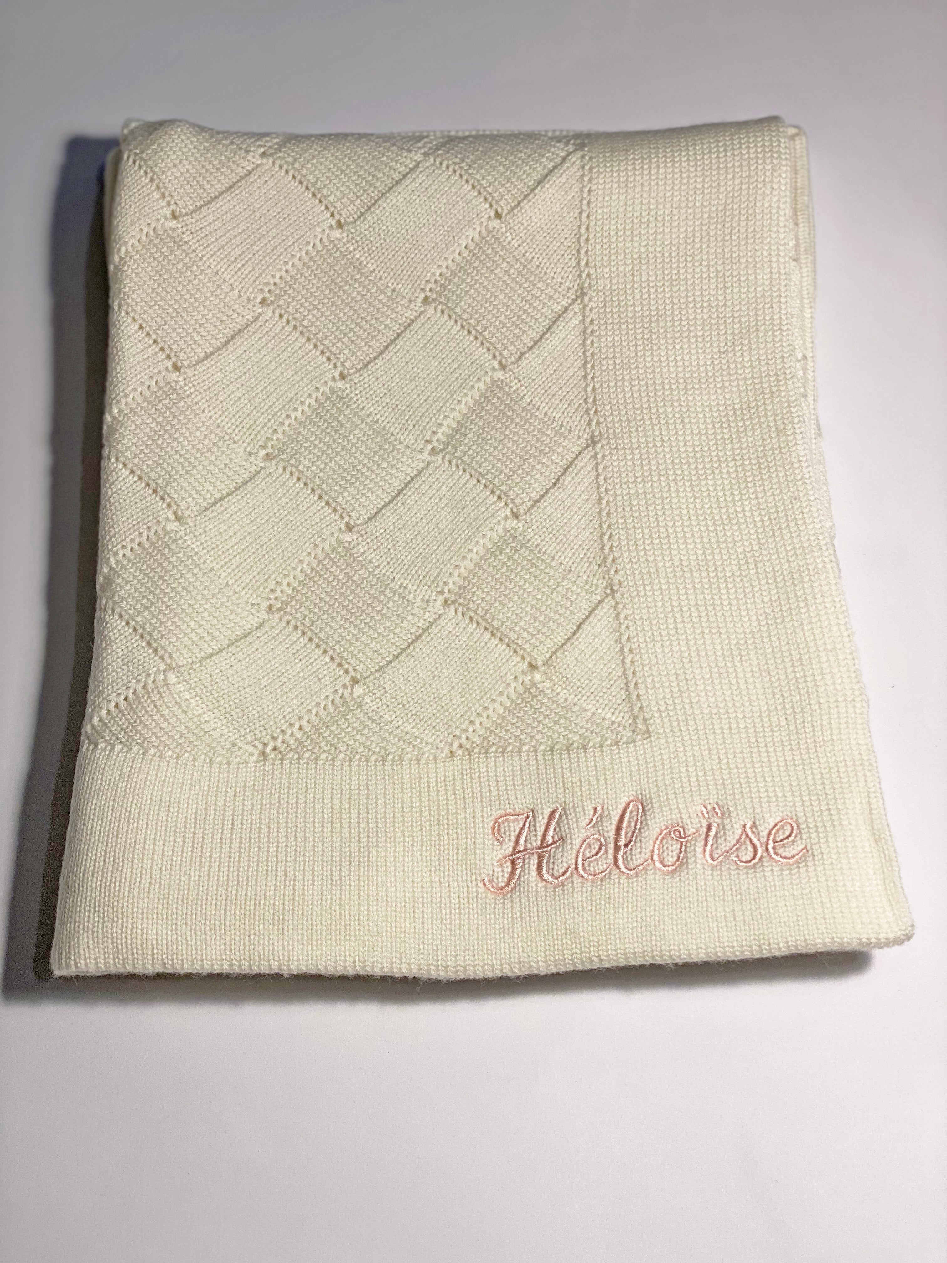 Grande couverture personnalisable en laine mérinos blanche