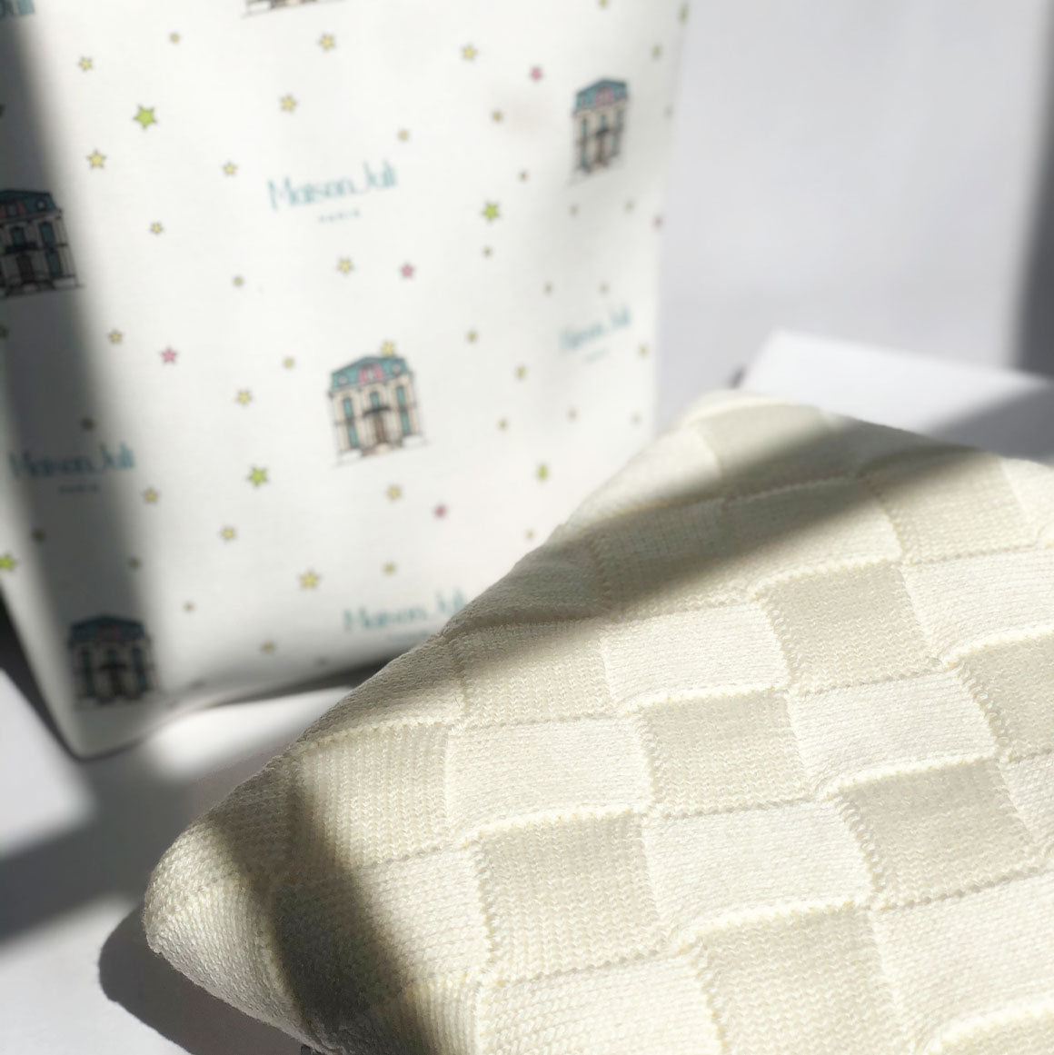 Grande couverture personnalisable en laine mérinos blanche