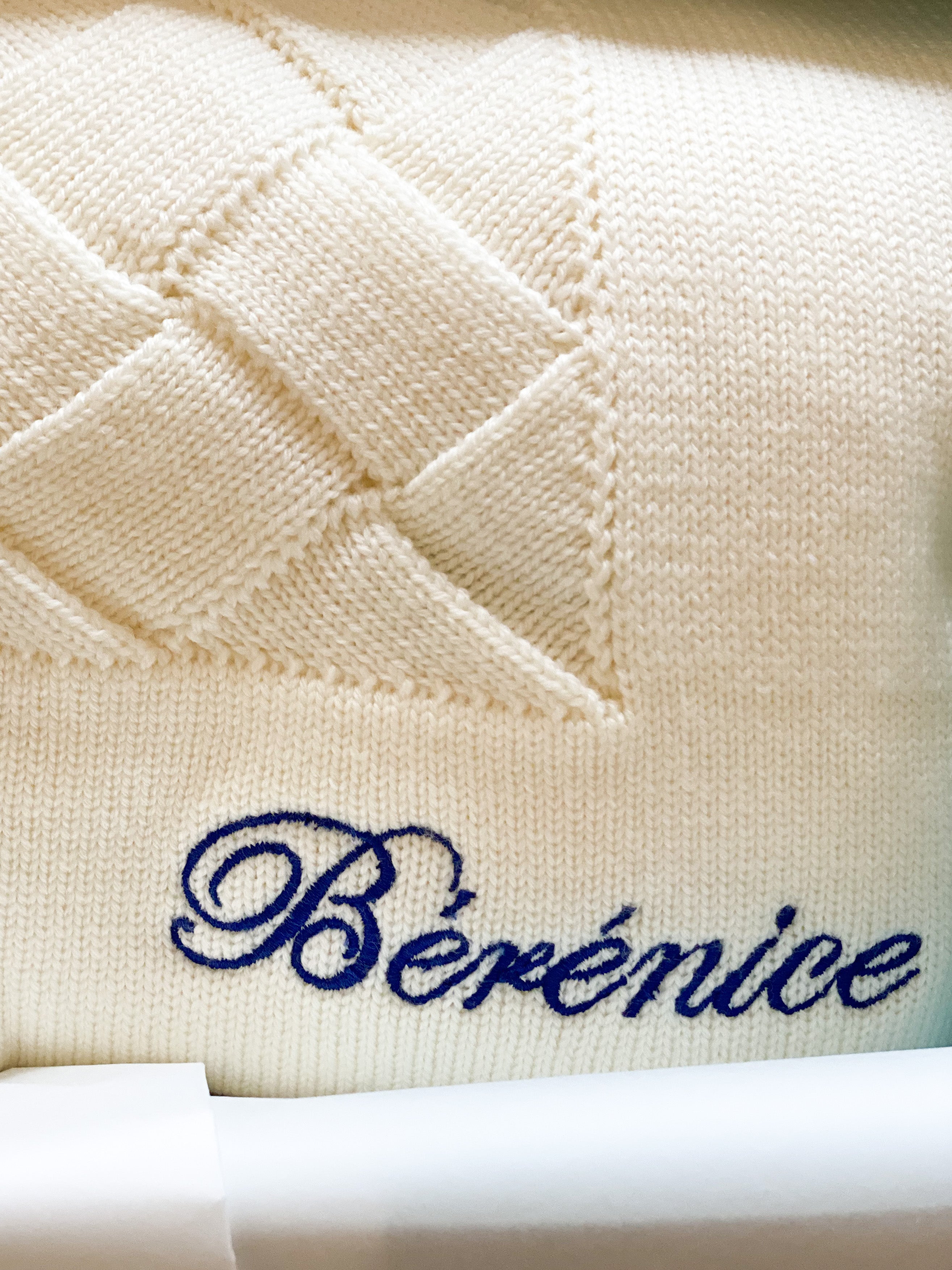 Grande couverture personnalisable en laine mérinos blanche