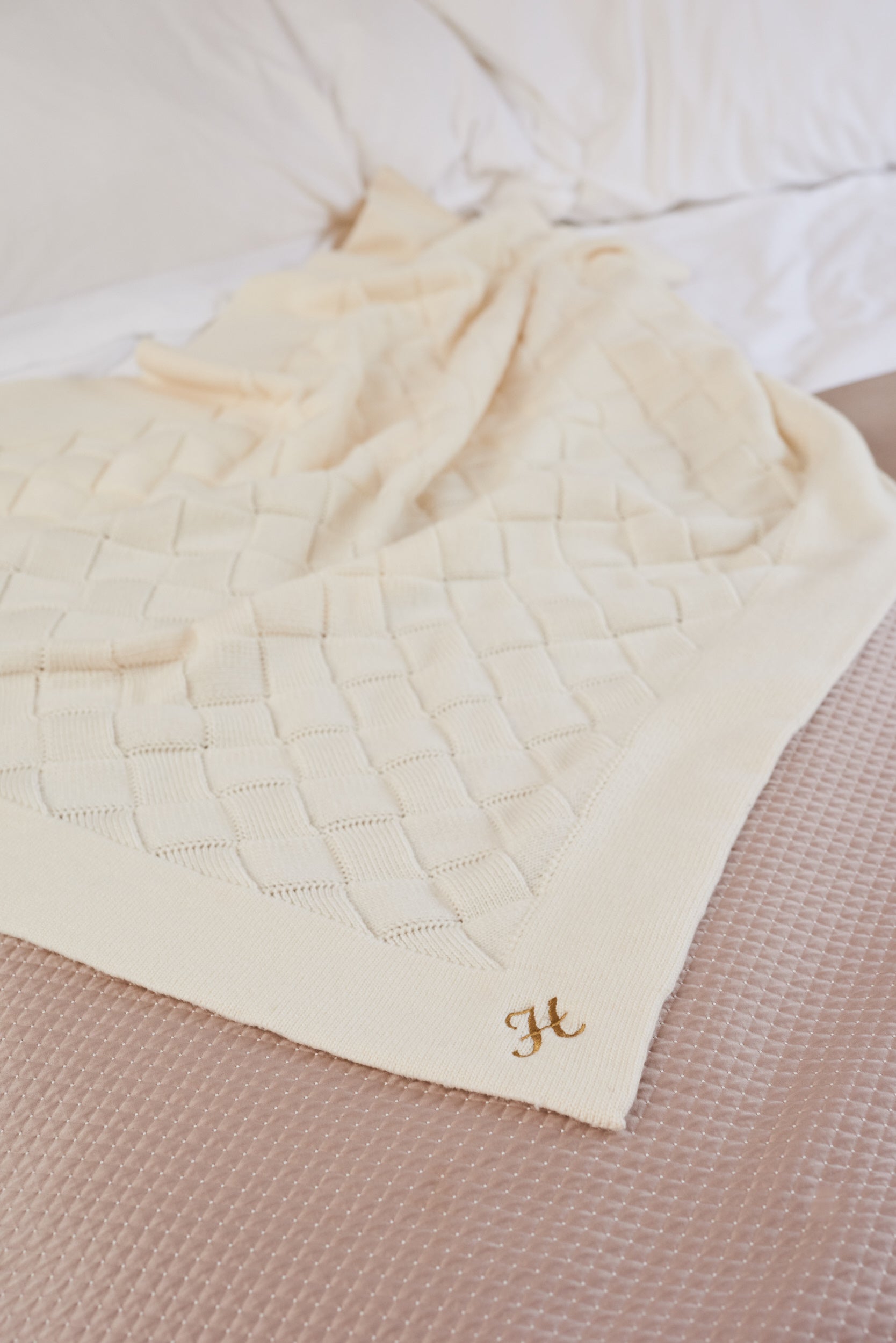 Grande couverture personnalisable en laine mérinos blanche