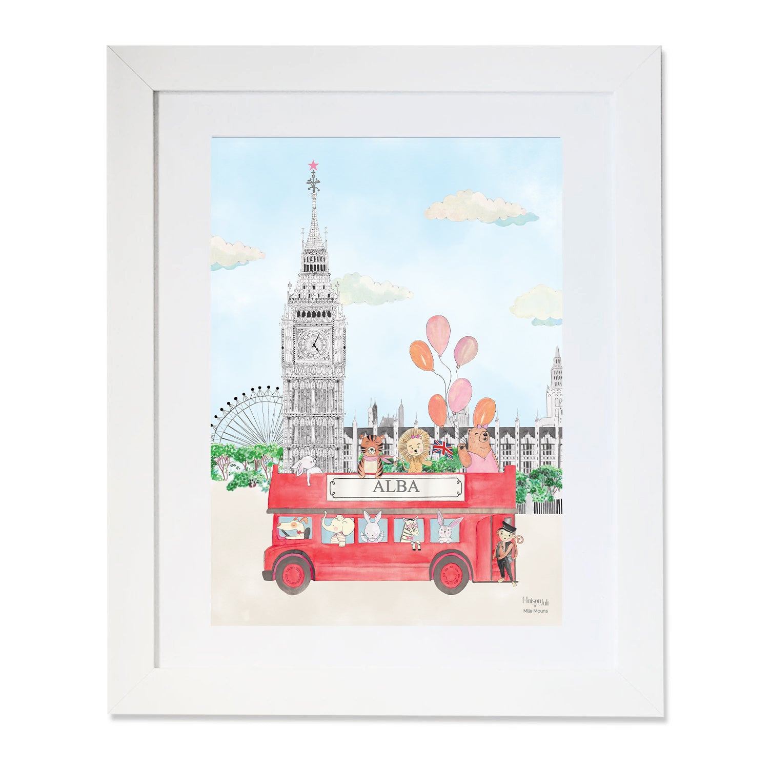The animals and Big Ben for girls personalised
