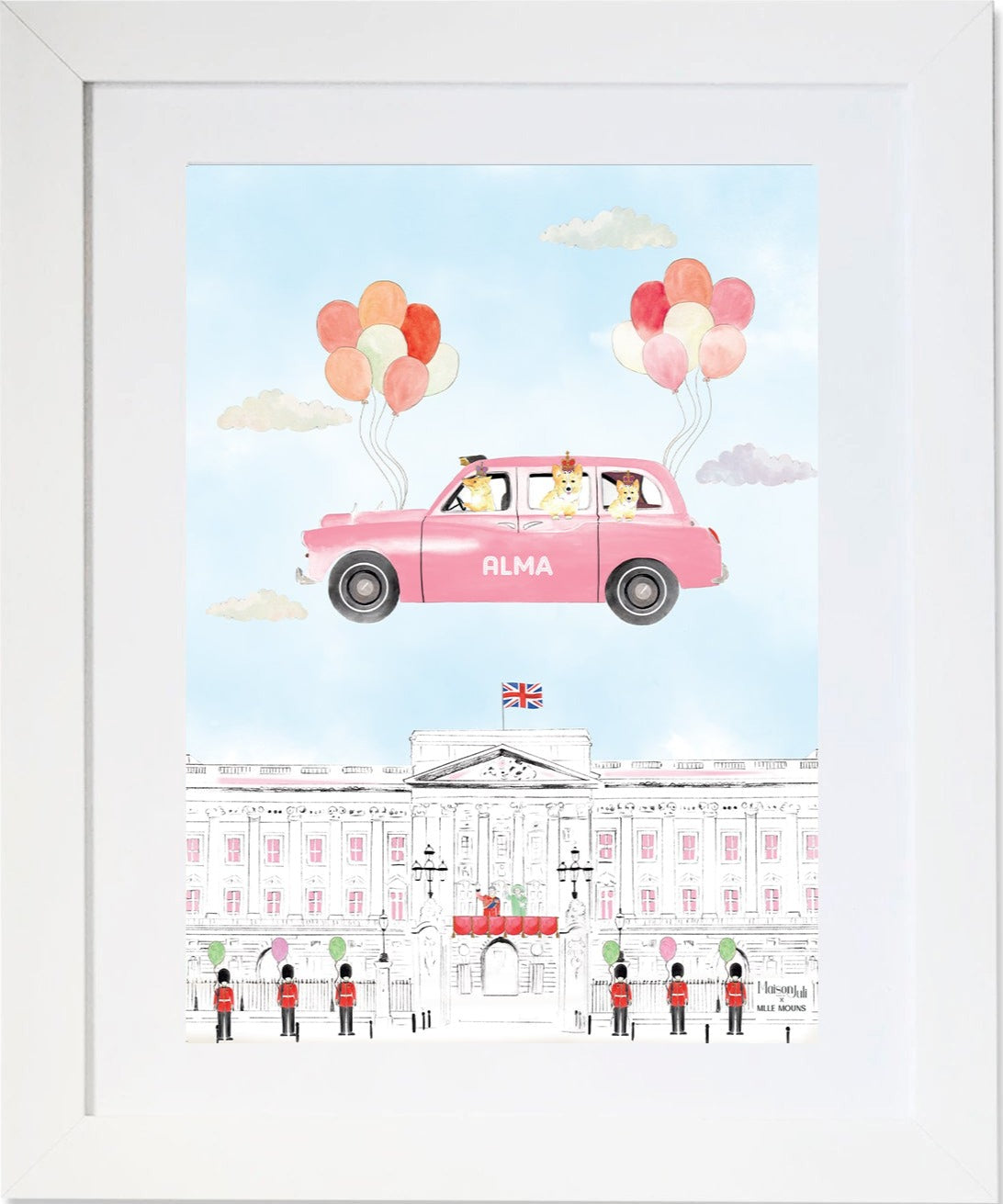 The Flying pink Black Cab of London