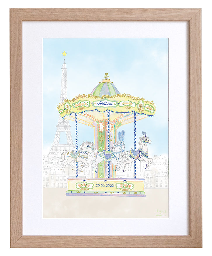 Personalised Carousel of The Trocadero Illustration for Boys