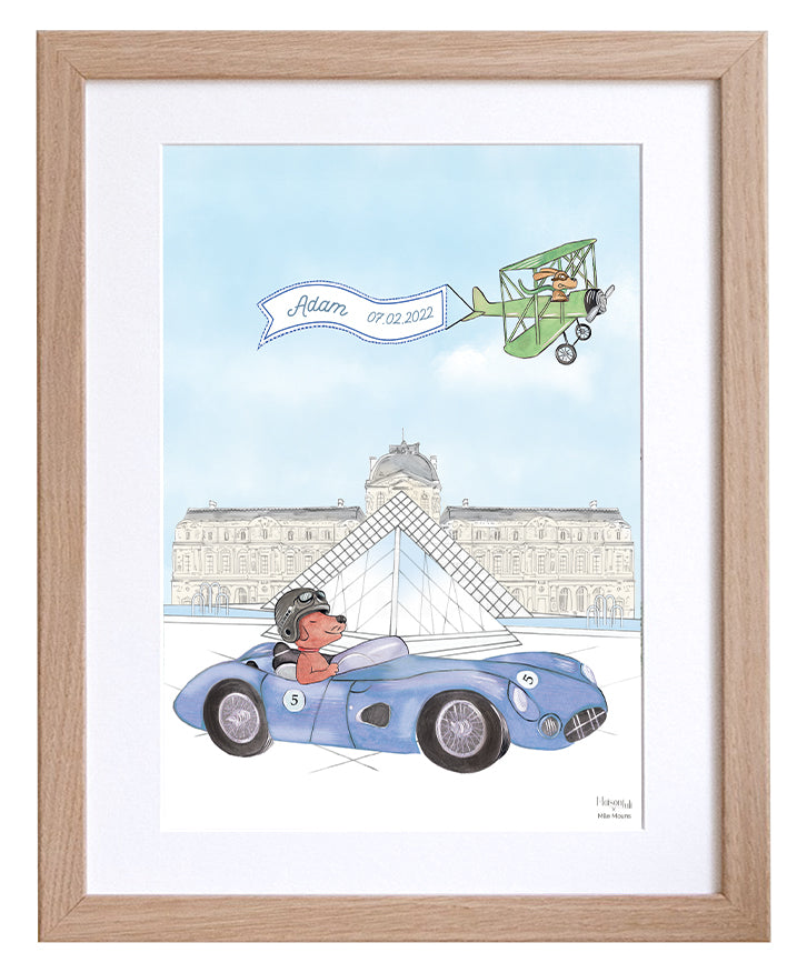 Personalised Sports Car Dog Driving by The Louvre Illustration