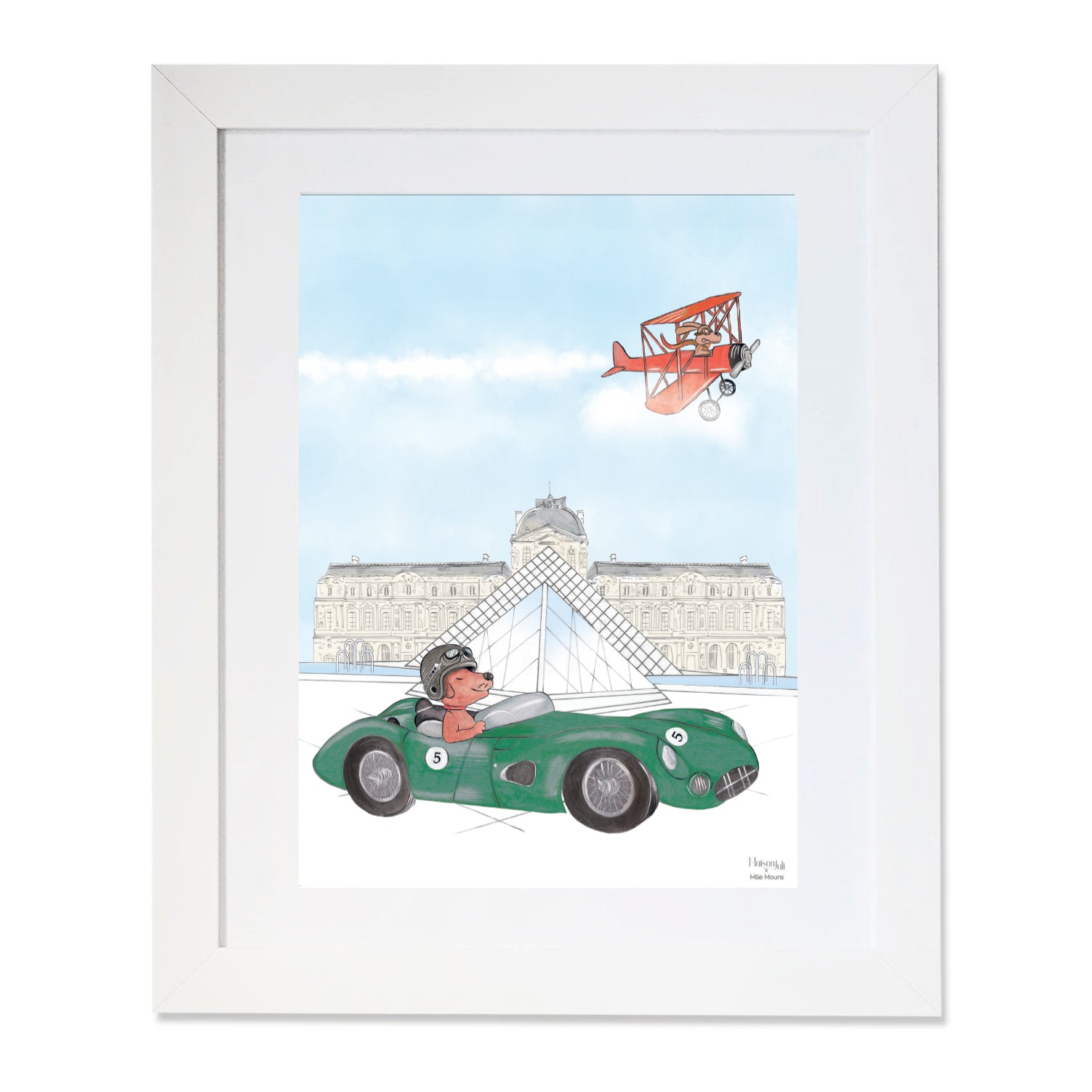 Personalised Green Sports Car Dog Driving by The Louvre Illustration