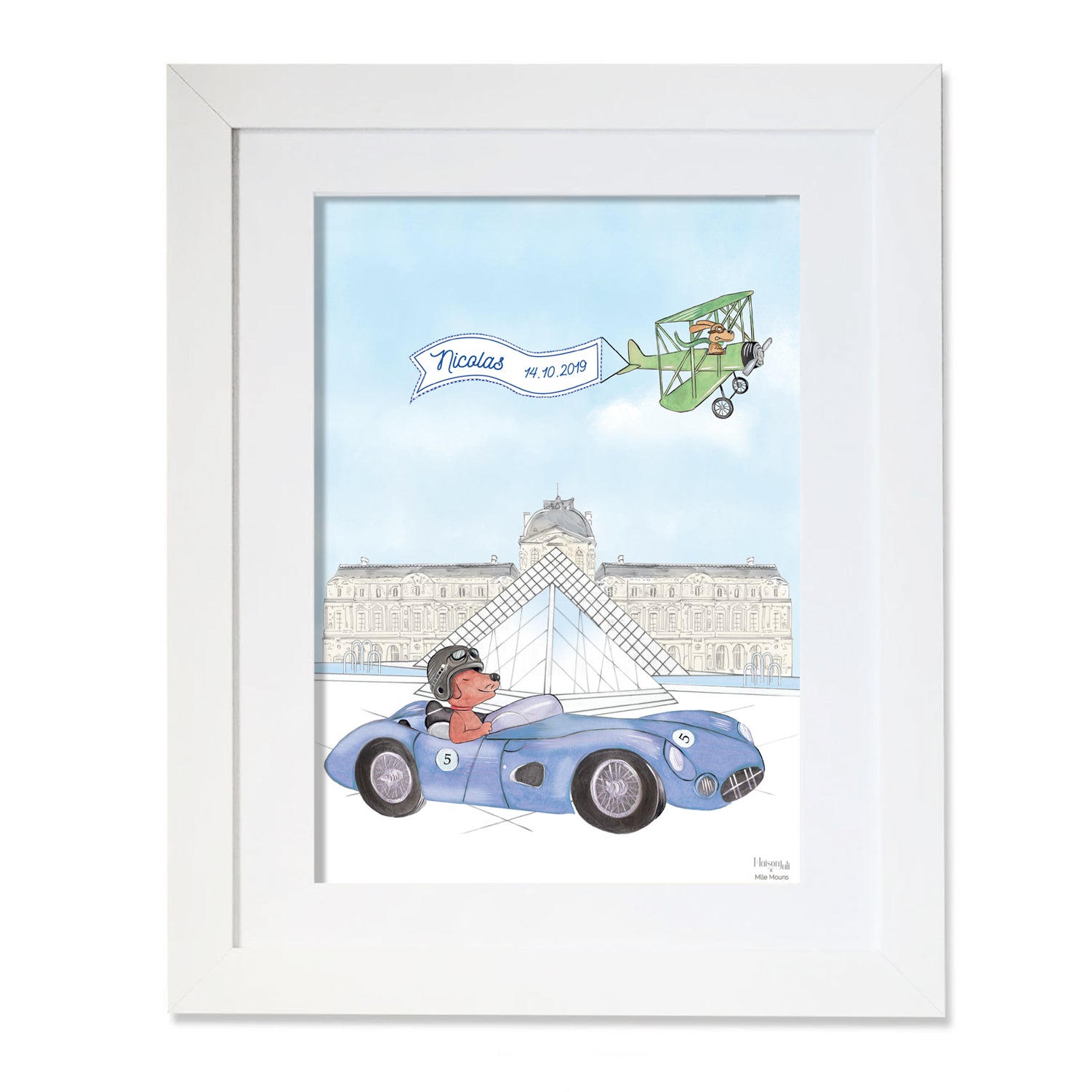 Personalised Sports Car Dog Driving by The Louvre Illustration