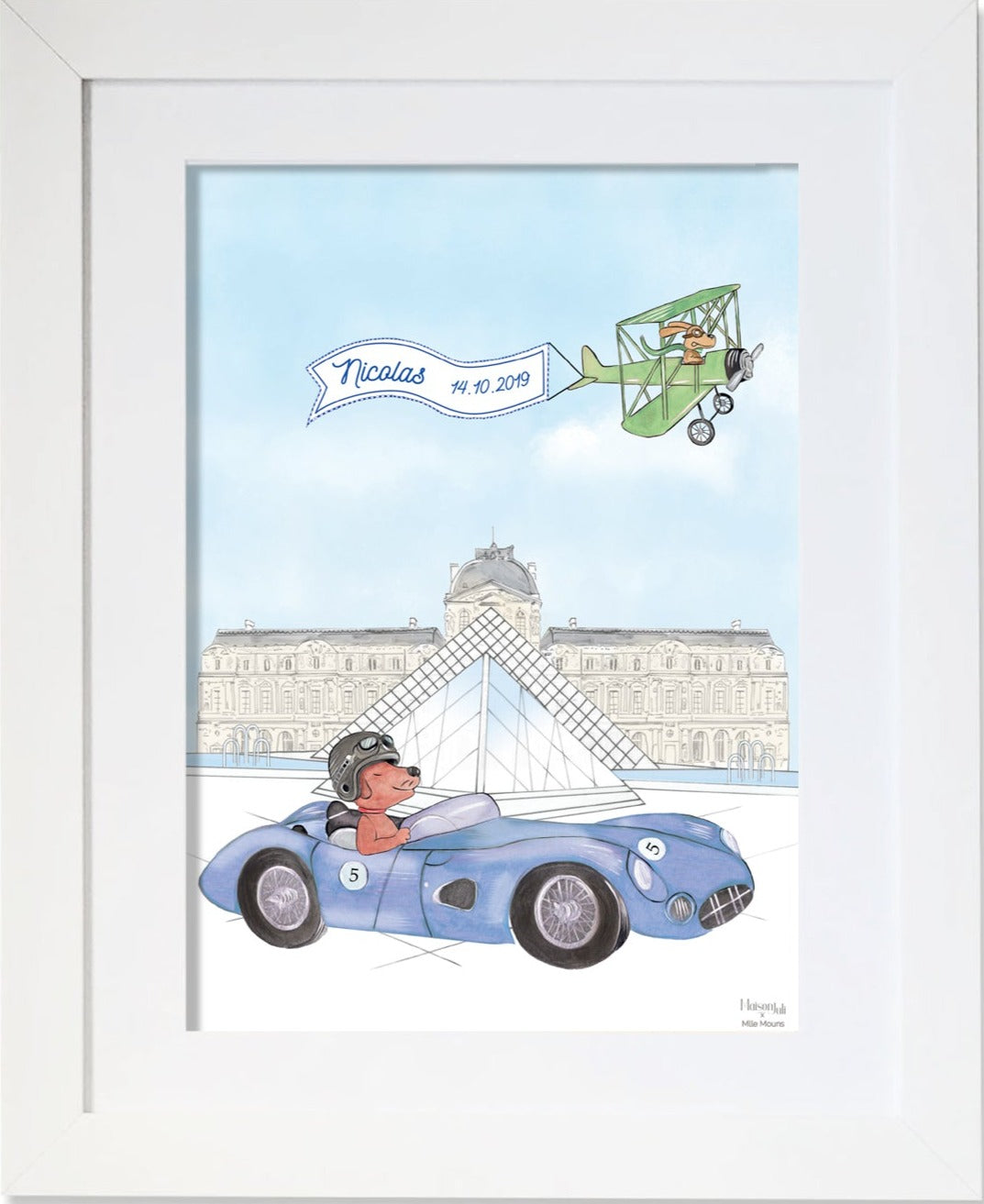 Personalised Sports Car Dog Driving by The Louvre Illustration